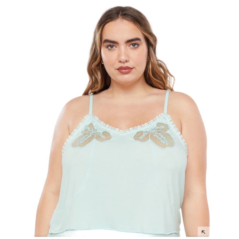 NWT Savage Fenty Peek-a-boo Cami Seashell Blue Plus Size 3X MSRP $39.95